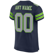 Load image into Gallery viewer, Custom Navy Light Gray-Neon Green Mesh Authentic Football Jersey