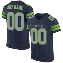 Load image into Gallery viewer, Custom Navy Light Gray-Neon Green Mesh Authentic Football Jersey