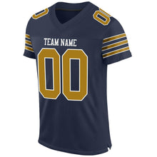 Load image into Gallery viewer, Custom Navy Old Gold-White Mesh Authentic Football Jersey