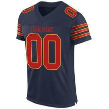 Load image into Gallery viewer, Custom Navy Scarlet-Gold Mesh Authentic Football Jersey