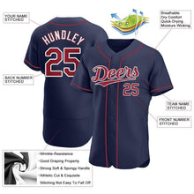 Load image into Gallery viewer, Custom Navy Red-White Authentic Baseball Jersey