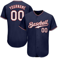Load image into Gallery viewer, Custom Navy White-Red Authentic Baseball Jersey