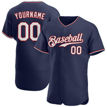 Load image into Gallery viewer, Custom Navy White-Red Authentic Baseball Jersey