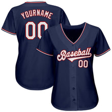 Load image into Gallery viewer, Custom Navy White-Red Authentic Baseball Jersey