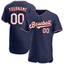 Load image into Gallery viewer, Custom Navy White-Red Authentic Baseball Jersey