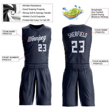 Load image into Gallery viewer, Custom Navy White Round Neck Suit Basketball Jersey