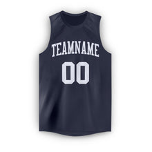 Load image into Gallery viewer, Custom Navy White Round Neck Basketball Jersey