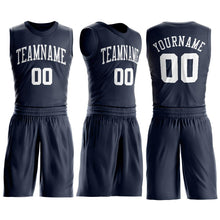 Load image into Gallery viewer, Custom Navy White Round Neck Suit Basketball Jersey