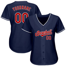 Load image into Gallery viewer, Custom Navy Red-White Authentic Baseball Jersey