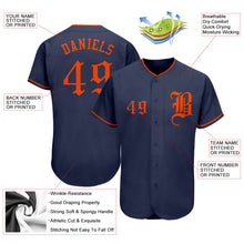 Load image into Gallery viewer, Custom Navy Orange Authentic Baseball Jersey