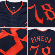 Load image into Gallery viewer, Custom Navy Orange Authentic Baseball Jersey