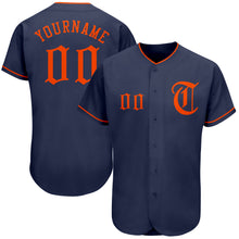 Load image into Gallery viewer, Custom Navy Orange Authentic Baseball Jersey
