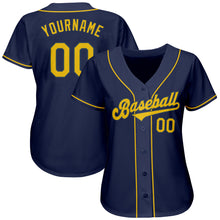 Load image into Gallery viewer, Custom Navy Gold Authentic Baseball Jersey
