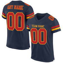 Load image into Gallery viewer, Custom Navy Scarlet-Gold Mesh Authentic Football Jersey
