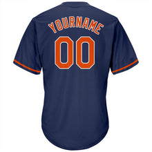 Load image into Gallery viewer, Custom Navy Orange-White Authentic Throwback Rib-Knit Baseball Jersey Shirt