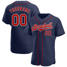 Load image into Gallery viewer, Custom Navy Red-White Authentic Baseball Jersey