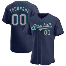 Load image into Gallery viewer, Custom Navy Gray-Aqua Authentic Baseball Jersey
