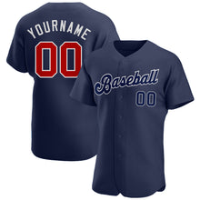 Load image into Gallery viewer, Custom Navy Red-White Authentic Baseball Jersey