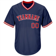Load image into Gallery viewer, Custom Navy Red-White Authentic Throwback Rib-Knit Baseball Jersey Shirt