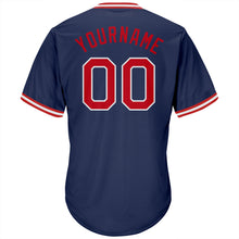 Load image into Gallery viewer, Custom Navy Red-White Authentic Throwback Rib-Knit Baseball Jersey Shirt