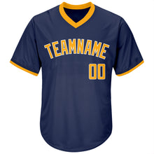Load image into Gallery viewer, Custom Navy Gold-White Authentic Throwback Rib-Knit Baseball Jersey Shirt