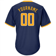 Load image into Gallery viewer, Custom Navy Gold-White Authentic Throwback Rib-Knit Baseball Jersey Shirt