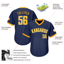 Load image into Gallery viewer, Custom Navy Gold-White Authentic Throwback Rib-Knit Baseball Jersey Shirt