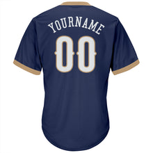 Load image into Gallery viewer, Custom Navy White-Old Gold Authentic Throwback Rib-Knit Baseball Jersey Shirt