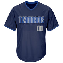 Load image into Gallery viewer, Custom Navy Gray-Blue Authentic Throwback Rib-Knit Baseball Jersey Shirt