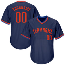 Load image into Gallery viewer, Custom Navy Orange-Blue Authentic Throwback Rib-Knit Baseball Jersey Shirt