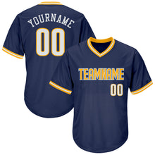 Load image into Gallery viewer, Custom Navy White-Gold Authentic Throwback Rib-Knit Baseball Jersey Shirt