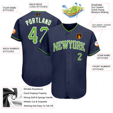 Load image into Gallery viewer, Custom Navy Neon Green-White Authentic Baseball Jersey