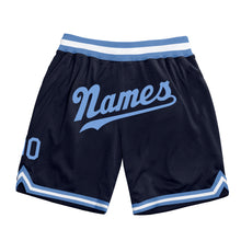 Load image into Gallery viewer, Custom Navy Light Blue-White Authentic Throwback Basketball Shorts