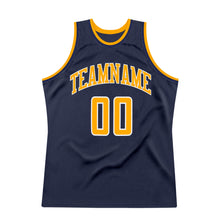 Load image into Gallery viewer, Custom Navy Gold-White Authentic Throwback Basketball Jersey