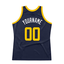 Load image into Gallery viewer, Custom Navy Gold-White Authentic Throwback Basketball Jersey