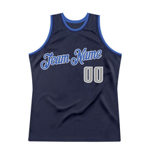 Load image into Gallery viewer, Custom Navy Silver Gray-Blue Authentic Throwback Basketball Jersey