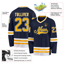 Load image into Gallery viewer, Custom Navy Gold-White Hockey Jersey