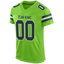 Load image into Gallery viewer, Custom Neon Green Navy-White Mesh Authentic Football Jersey