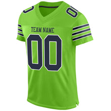 Load image into Gallery viewer, Custom Neon Green Navy-White Mesh Authentic Football Jersey