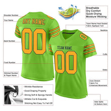 Load image into Gallery viewer, Custom Neon Green Gold-Navy Mesh Authentic Football Jersey