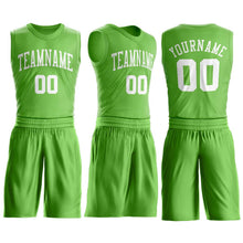 Load image into Gallery viewer, Custom Neon Green White Round Neck Suit Basketball Jersey