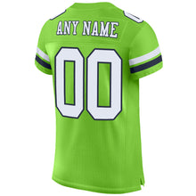 Load image into Gallery viewer, Custom Neon Green White-Navy Mesh Authentic Football Jersey