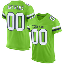 Load image into Gallery viewer, Custom Neon Green White-Navy Mesh Authentic Football Jersey