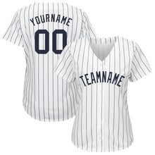 Load image into Gallery viewer, Custom White Navy Strip Navy Baseball Jersey