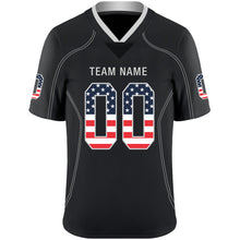 Load image into Gallery viewer, Custom Lights Out Black Silver-Navy USA Flag Fashion Football Jersey