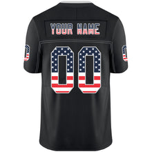 Load image into Gallery viewer, Custom Lights Out Black Silver-Navy USA Flag Fashion Football Jersey
