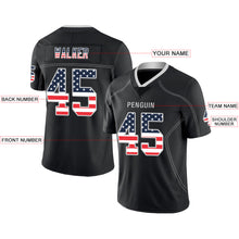 Load image into Gallery viewer, Custom Lights Out Black Silver-Navy USA Flag Fashion Football Jersey