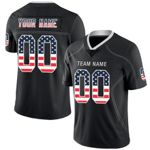 Load image into Gallery viewer, Custom Lights Out Black Silver-Navy USA Flag Fashion Football Jersey
