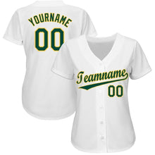 Load image into Gallery viewer, Custom White Green-Gold Baseball Jersey