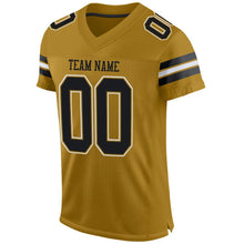 Load image into Gallery viewer, Custom Old Gold Black-White Mesh Authentic Football Jersey